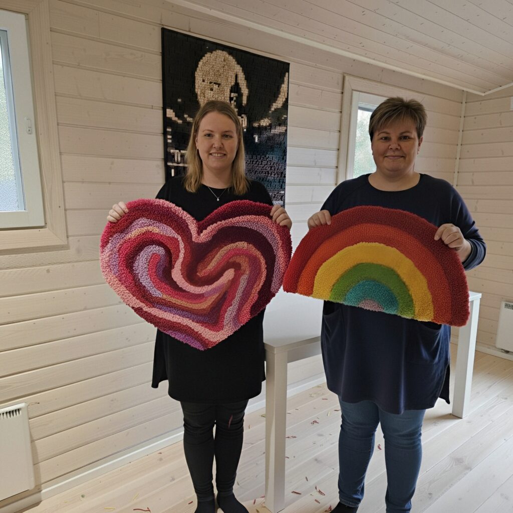 kaksi asiakasta mattojensa kanssa